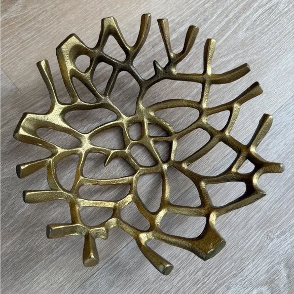 Designer Gold Coral Reef Nautical Stunning Metal Bowl Coastal Decor Functional